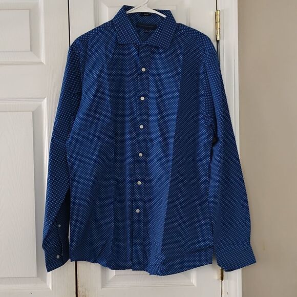 Tommy Hilfiger Slim fit blue white button down dress shirt Sz L (16) - Picture 1 of 6